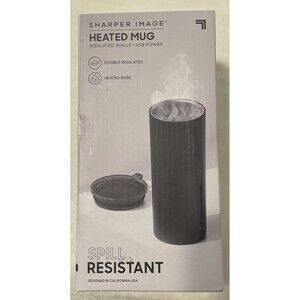 Sharper Image Double Insulated Heated Travel Mug USB Powered Black 14 Oz New